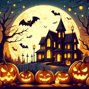 月圆之夜万圣节插画设计图片